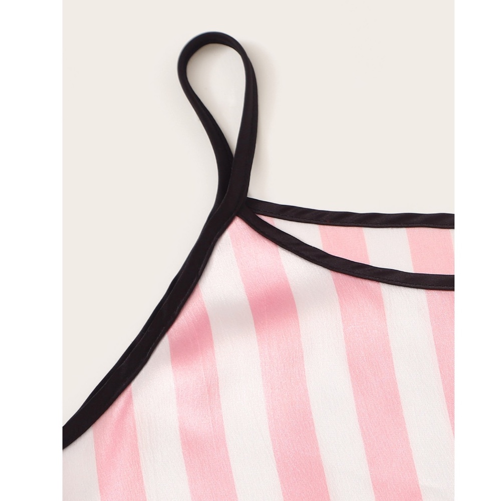 Satin Pink Stripes 4 Piece Pajamas Set - Picture 5 of 16